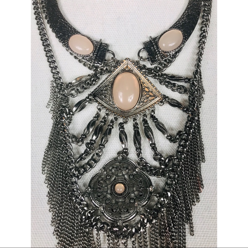 Blush & Silver Boho Statement Necklace - image 2